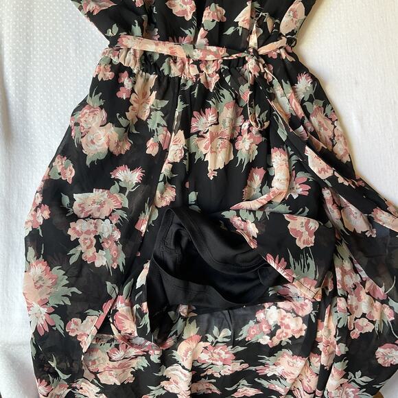 Lily Rose Women Dress M Black Floral A-Line Ruffle Belted Cold Shoulder Rompers - Picture 10 of 14